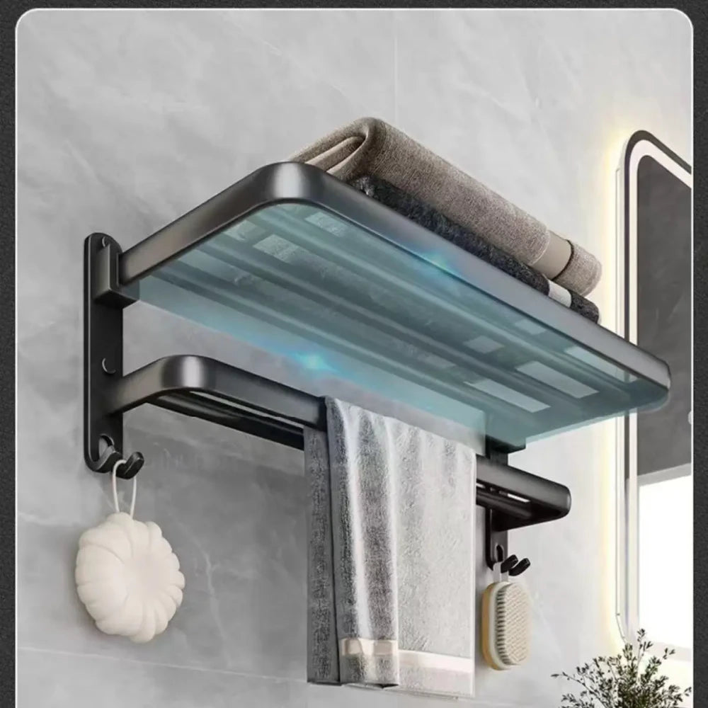 Matte Black Folding Towel Rack