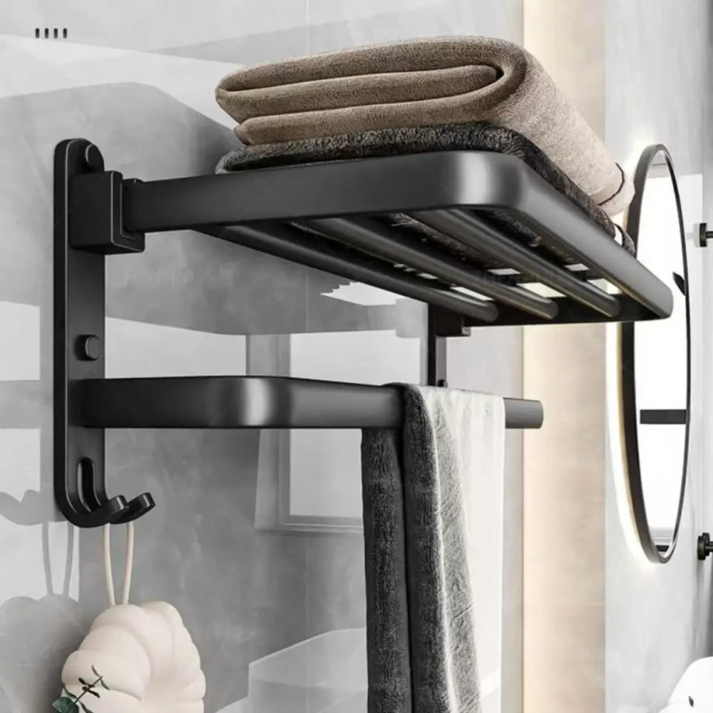 Matte Black Folding Towel Rack